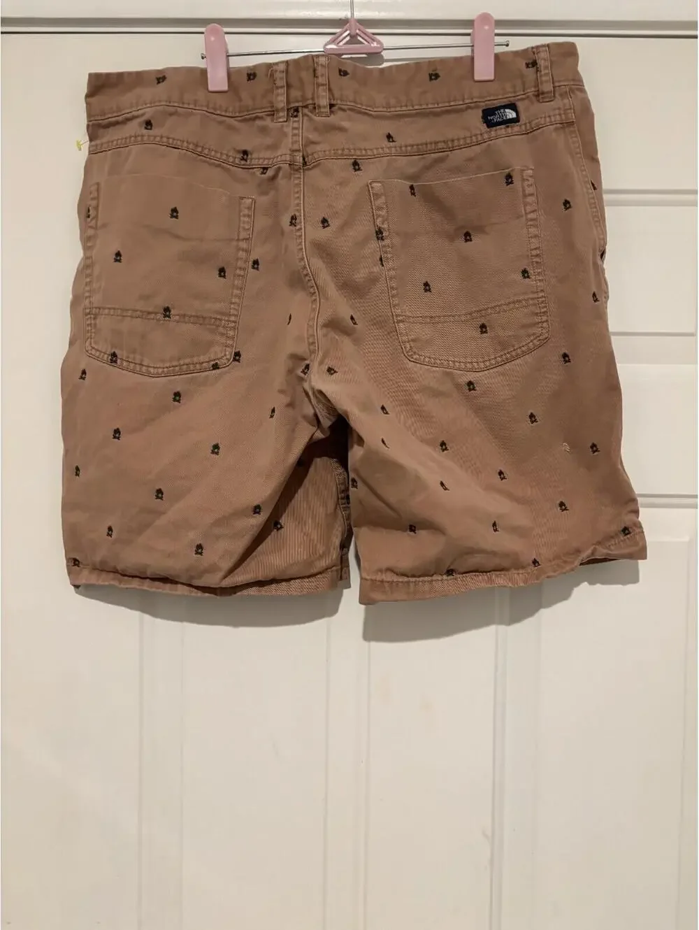 North Face men's sz 36 brown embroidered  campfire chino cotton shorts FLAW G